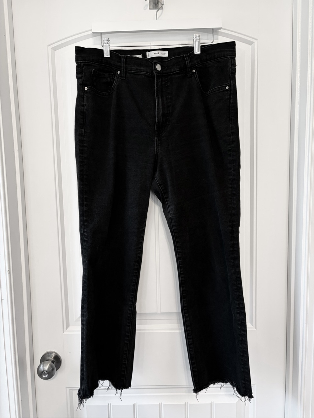 Mango Sienna Ankle Crop Raw Hem Jeans, Vintage Black